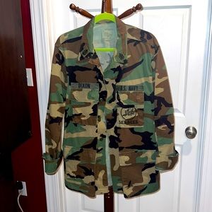 Vintage Seabees Mens Large Field Coat Camouflage Shirt